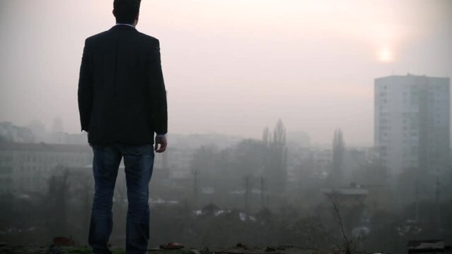 Businessman Getting Ready to Jump Off a Building Stress Concept