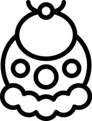 Black and white line art icon depicting a cartoonstyle baby bib with decorative elements