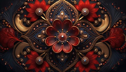 Balochi Art with Deep Reds Black and Gold Motifs