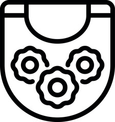 Black line vector icon of a baby's bib adorned with three flower patterns