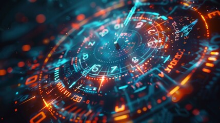 A digital clock with constantly changing digits each one representing a different aspect of global energy consumption and carbon emissions.