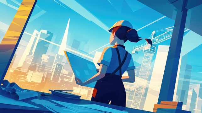 Young woman emphasized the 2d page concept of the site being under construction