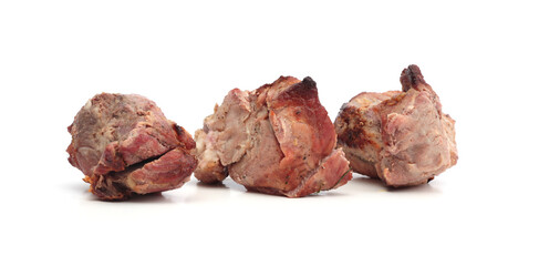  Grill shashlik roast pork meat on white background.