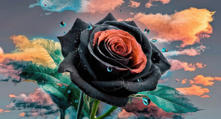 Dark fantasy illustration featuring a striking black rose Generative AI