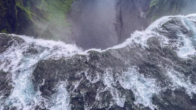 Waterfall Edge Fly Over Landscape Epic Aerial Flight Around Famous Waterfall In Iceland Water Flowing Through High Cliffs Inspiration Epic Scale Nature Epic Adventure
