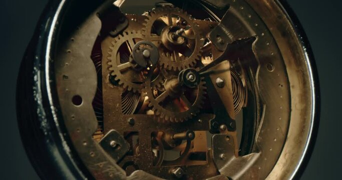 Time Antique Clock Gear With Moving Cogs Showing The Passing Of Time Short Life The Inescapable Change Slow Motion 8k