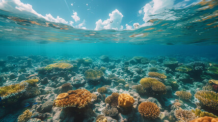 Colorful Meadow Blooming with Flowers and Poppies Under a Blue Sky
