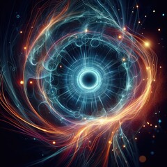 Obraz premium Abstract neon energy sphere circle on a black background