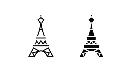 Eiffel tower, Paris, France, eifel line and flat icons set, editable stroke isolated on white, linear vector outline illustration, symbol logo design style