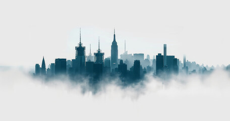 Obraz premium Minimalistic city poster for a global financial company's website. Skyline on white background,foggy 