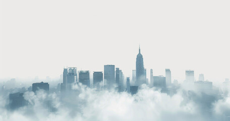 Obraz premium Minimalistic city poster for a global financial company's website. Skyline on white background,foggy 