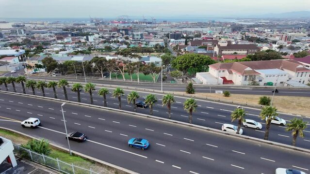 Cape Town South Africa.  27.03.2024. Traffic arriving and exiting Cape Town along Nelson Mandela Blvd during daylight hours.