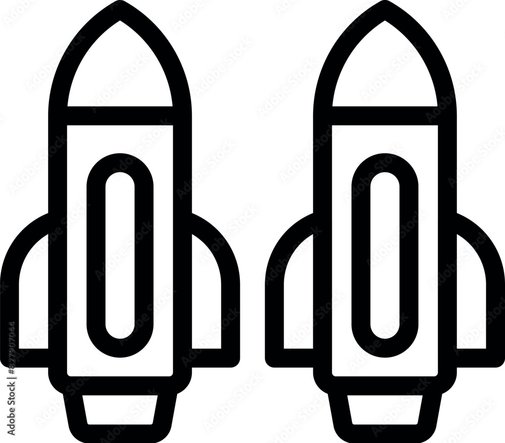 Wall mural black and white line art of two rocket icons, perfect for spacerelated design projects