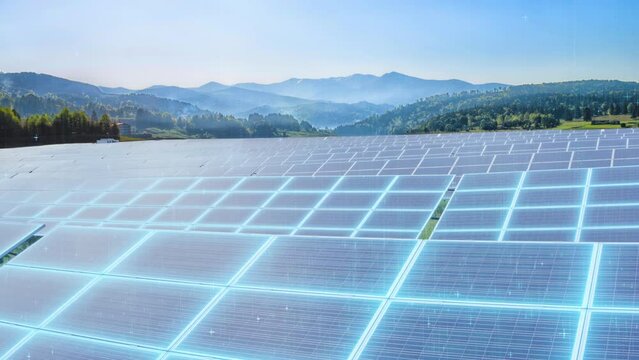 Environmentally Friendly Green Energy Future Of Solar Energy Storage CSP Photovoltaic Solar Panels Receiving Photons Ecology Renewable Power Station Energy Thin Film Solar Technology Electricity 4K