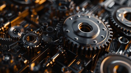Intricate black gear background with a technical education banner for engineering, hyper realistic focus on, engineering mastery, realistic