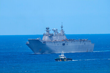 Aircraft carrier L-61 Juan Carlos I of the Spanish Navy in the bay of Gijon, Spain.