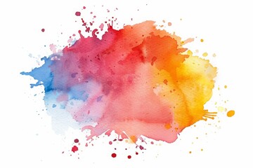 Abstract watercolor splash in shades of blue, red, orange, yellow, and pink on a white background. Watercolor art for design and print. Generative AI