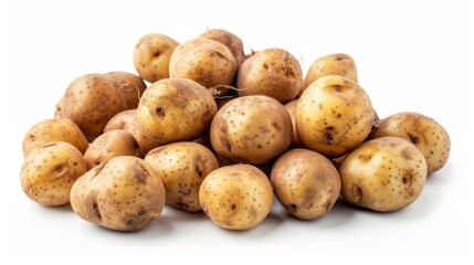 Fototapeta premium Fresh organic potatoes isolated on white background. Top view, flat lay