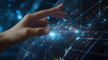 A woman's hand contacting The digital transformation concept for the next generation of technology, the metaverse universe.