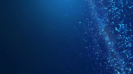 Dark and light blue background with digital particles. Minimalist design with vast negative space, ideal for scientific conference posters.