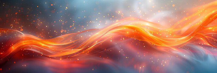Obraz premium Yellow Orange Luminous Neon Light Waves: A Vibrant Display of Dynamic Energy, panorama digital art background