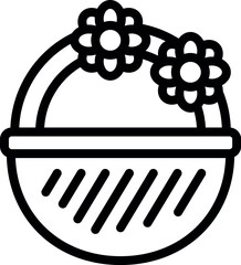 Black and white line art illustration of a flower basket