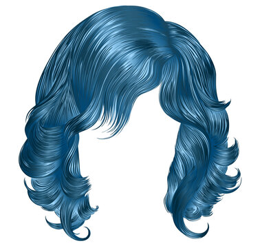 long curly hairs  blue  colors  .  beauty fashion style . wig .