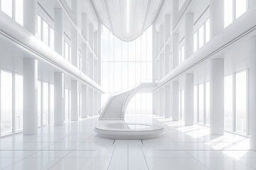 3d render of a modern building, Step into the future with a breathtaking white interior design,...