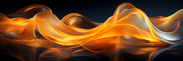 Naklejka premium Yellow Orange Luminous Neon Light Waves: A Vibrant Display of Dynamic Energy, panorama digital art background