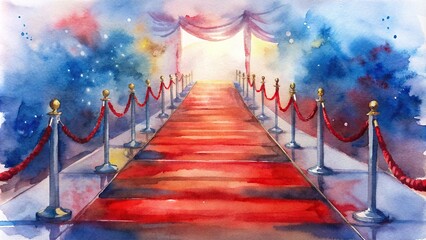 Glamorous red carpet with selective focus captured in watercolor