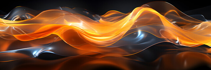 Yellow Orange Luminous Neon Light Waves: A Vibrant Display of Dynamic Energy, panorama digital art background