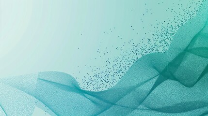 Clean and modern scientific conference poster template with Tanager Turquoise, Teal Blue, Kelly Green colors and digital particle accents on minimal background.