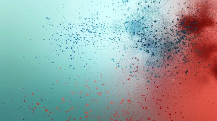 Fototapeta premium Teal and fiery red theme with digital particle decoration. Ideal for scientific conference posters with vast negative space.