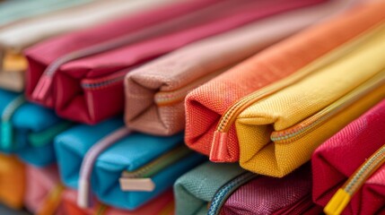 A set of colorful pencil cases made from 100% organic cotton and dyed with natural pigments.