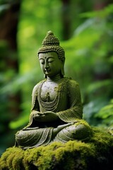 Buddha statue in green forest Generative AI