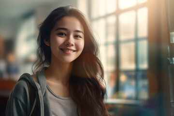 Fototapeta premium Portrait of young pretty girl at indoors