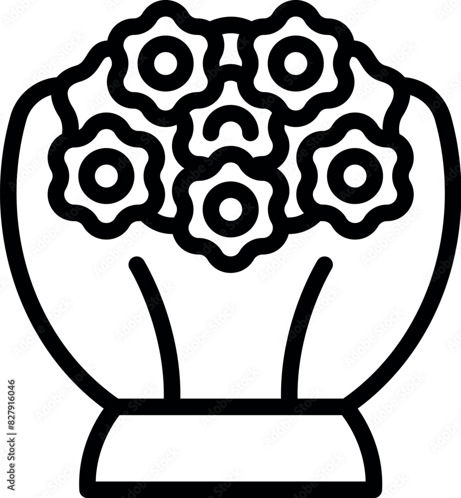 Wall mural Simple black and white line drawing of a bouquet of flowers in a vase - Wall murals