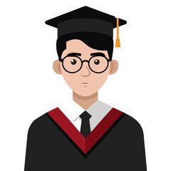 Man with glasses in black graduation gown