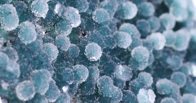 Quartz on green chalcedony footage. macro detail background. close-up Rough raw unpolished semi-precious gemstone