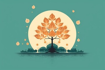 Illustration of lotus tree flowers for Vesak Day Greeting card , Vesak Day Background Wallpaper
