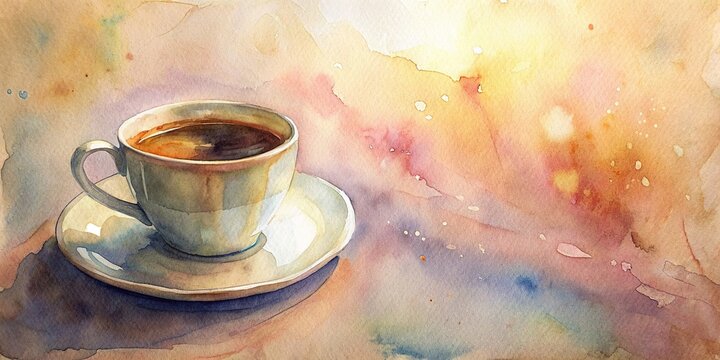 Watercolor of a cup of coffee with space for an image