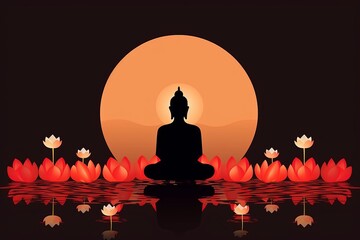 Illustration of Buddha meditating for Vesak Day Greeting card , Vesak Day Background Wallpaper	
