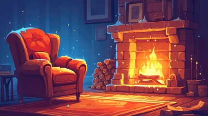 Naklejka premium Experience the cozy ambiance of fireplaces with this charming single cartoon icon in sleek black 2d style symbolizing warmth and comfort Ideal for web illustrations
