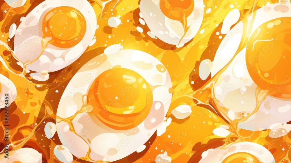 Poster illustration of fried eggs as a symbol of fast food depicted in a dynamic and visually appealing 2d 