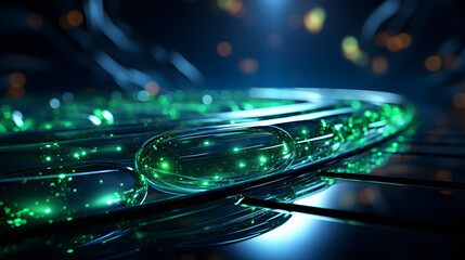 Green and Blue Luminous Neon Light Waves: A Vibrant Display of Dynamic Energy and Motion, Featuring Radiant Colors, Futuristic Design, and Intricate Patterns
