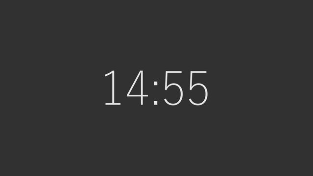 15 minutes count down on black, timer animation hd 