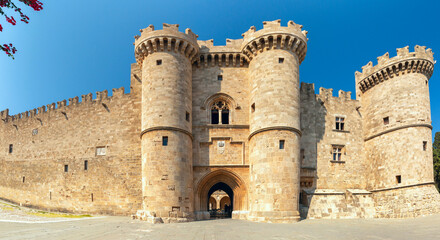 Palace of the Grand Master of the Knights in Rhodes, Greece. Medieval fortress with robust towers