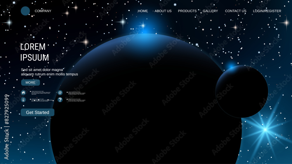 Poster modern trendy landing page vector design template. deep space background