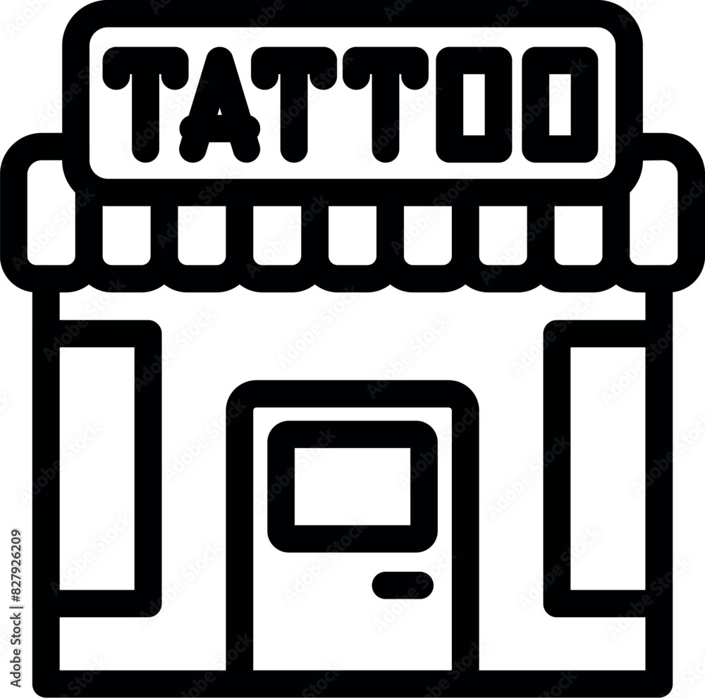 Wall mural Simplistic line art icon of a tattoo parlor storefront in a bold black and white design - Wall murals