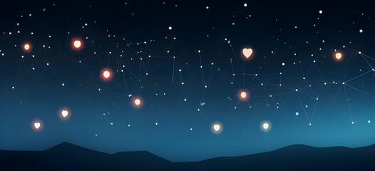 Naklejka premium like love emoji emoticons abstract wire love poly polygonal wire frames mesh looks like constellation on dark blue night